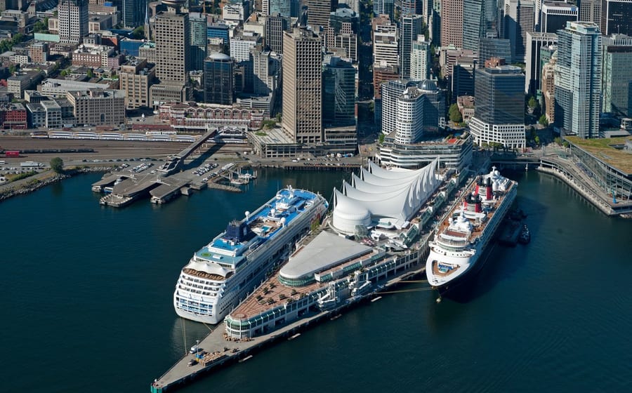 Aerial view of Canada Place and the Vancouver Convention Centre East Building